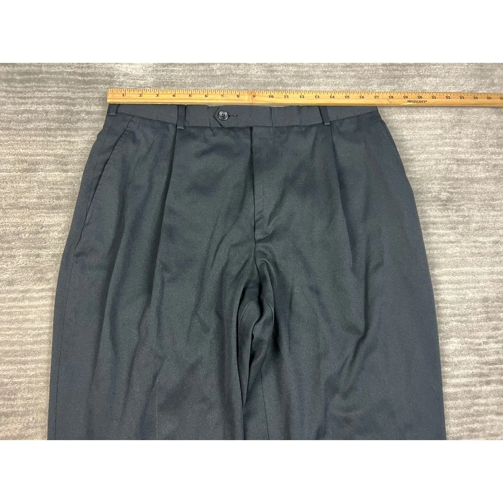 J. Ferrar Dress Pants Mens 36x32 Black Pleated Front Cuffed Microfiber Trousers